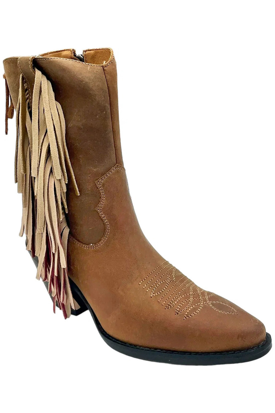 Dingo Leather Cowboy Boots Fringe Benefits Brown - Medium